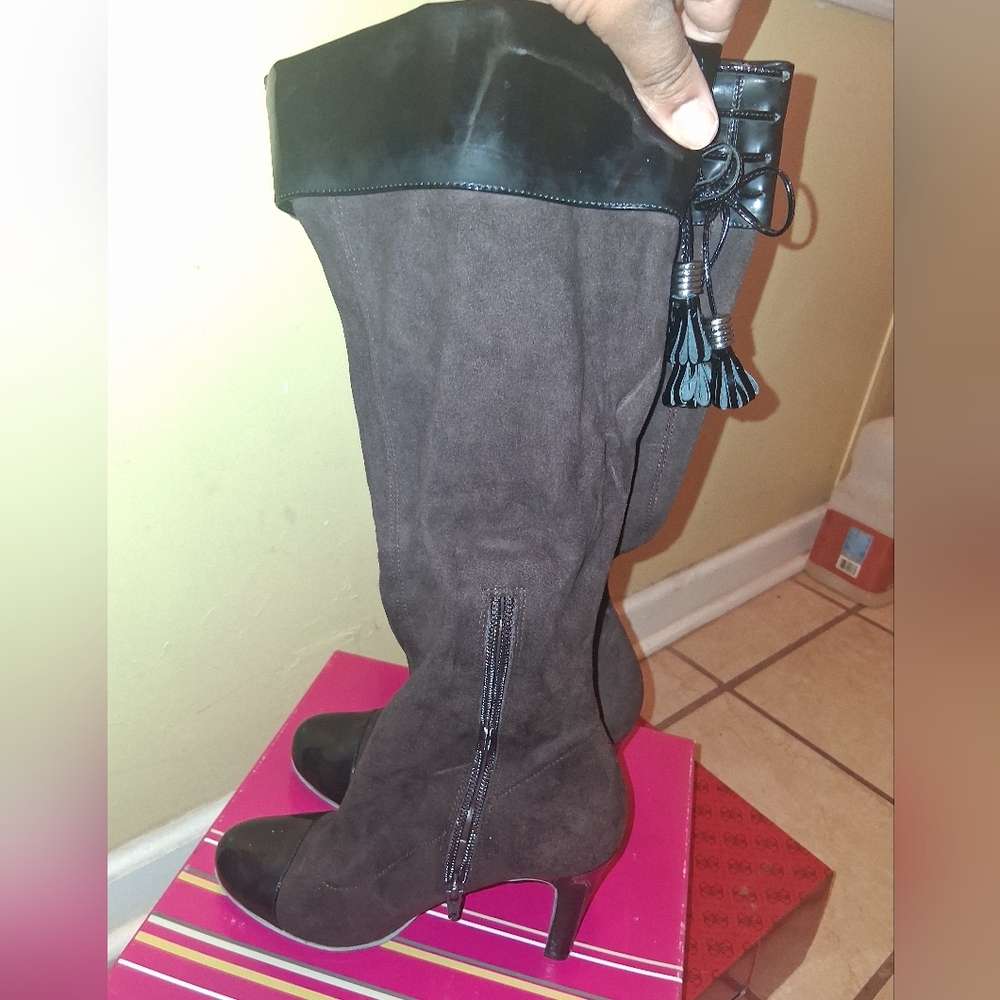 BCBG Black and Brown Heeled Boots